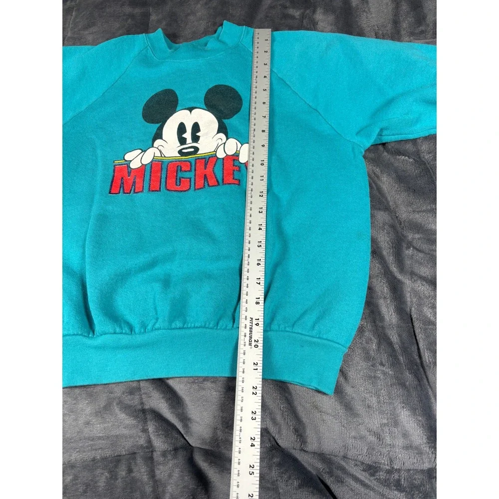 Vintage Disney Mickey Mouse Raglan‎ Sweatshirt Teal Kids Youth XL 90s Graphic